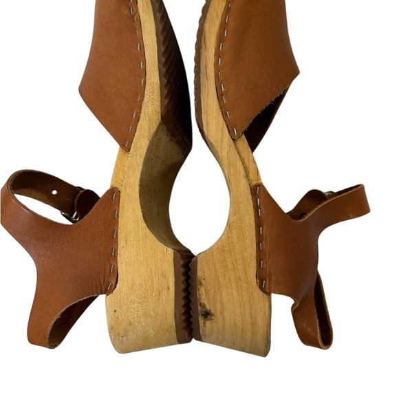 Free People Mia Sweden Sofia Leather Wooden Mary Jane Clog Size 39 Boho Y2K - Picture 8 of 11